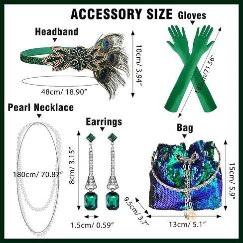 PLULON Womens 1920s Sequin Flapper Dresses Sexy V Neck Gatsby Cocktail Dress with 20s Accessories Set (Green) in Saudi Arabia