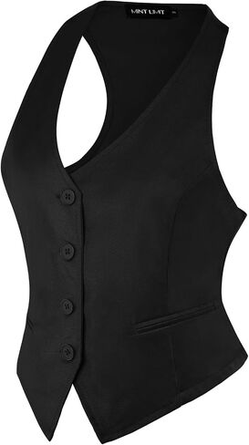 MINTLIMIT Womens Waistcoat Vest Fashion Dressy Button Up V-Neck Sleeveless Racerback Tuxedo Suit Vests with Pocket in Kuwait