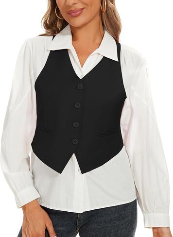 MINTLIMIT Womens Waistcoat Vest Fashion Dressy Button Up V-Neck Sleeveless Racerback Tuxedo Suit Vests with Pocket in Kuwait
