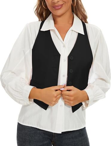 MINTLIMIT Womens Waistcoat Vest Fashion Dressy Button Up V-Neck Sleeveless Racerback Tuxedo Suit Vests with Pocket in Kuwait