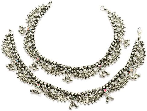 خلخال للنساء | مجموعة اساور كاحل صنادل بوهو بيرفوت | مصنوعة يدويا ملحومة من الفضة الالمانية بطبقات وشراشيب بدلاية على شكل جرس ومجوهرات عصرية مبتكرة | بايال هندي تقليدي فاخر in Kuwait