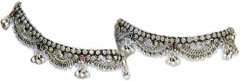 خلخال للنساء | مجموعة اساور كاحل صنادل بوهو بيرفوت | مصنوعة يدويا ملحومة من الفضة الالمانية بطبقات وشراشيب بدلاية على شكل جرس ومجوهرات عصرية مبتكرة | بايال هندي تقليدي فاخر in Kuwait