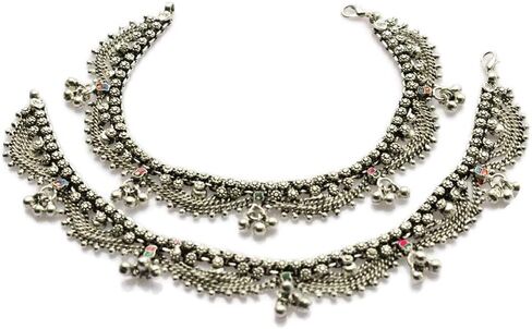 خلخال للنساء | مجموعة اساور كاحل صنادل بوهو بيرفوت | مصنوعة يدويا ملحومة من الفضة الالمانية بطبقات وشراشيب بدلاية على شكل جرس ومجوهرات عصرية مبتكرة | بايال هندي تقليدي فاخر in Kuwait