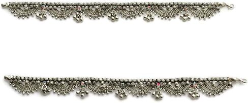 خلخال للنساء | مجموعة اساور كاحل صنادل بوهو بيرفوت | مصنوعة يدويا ملحومة من الفضة الالمانية بطبقات وشراشيب بدلاية على شكل جرس ومجوهرات عصرية مبتكرة | بايال هندي تقليدي فاخر in Kuwait