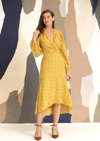 Maggy London Women's Plus Size V-Neck Surplus Bodice Faux Wrap High-Low Dress Event Occasion Guest of Wedding in Saudi Arabia