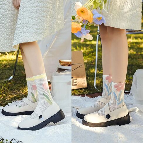 جوارب Albagu النسائية القطنية كاجوال مبتكرة وجذابة وممتعة للفتيات بنمط زهور ملونة رفيعة 6 قطع in Kuwait