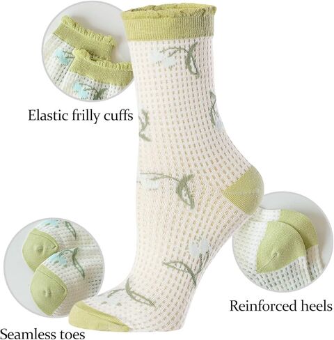 جوارب Albagu النسائية القطنية كاجوال مبتكرة وجذابة وممتعة للفتيات بنمط زهور ملونة رفيعة 6 قطع in Kuwait