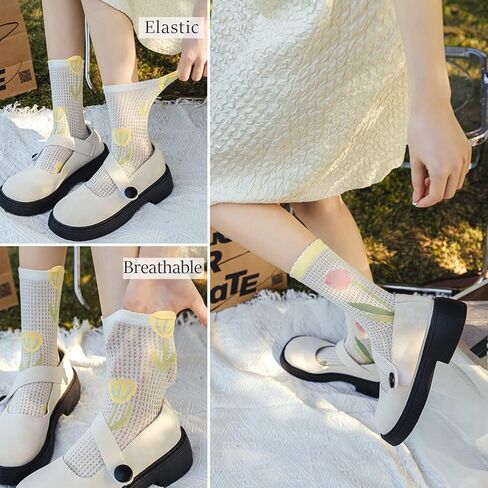 جوارب Albagu النسائية القطنية كاجوال مبتكرة وجذابة وممتعة للفتيات بنمط زهور ملونة رفيعة 6 قطع in Kuwait