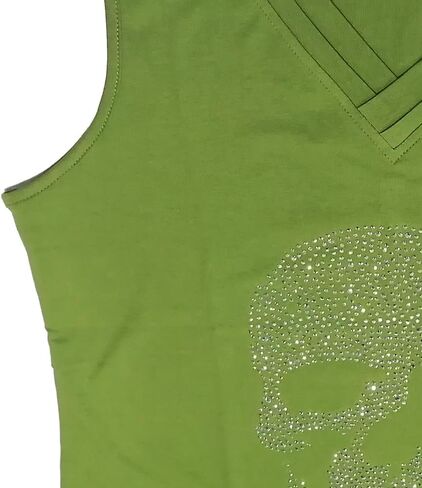 Fronage Women's Rhinestone Skull Tank Tops Loose Graphic V Neck Sleeveless Tee Shirt in Saudi Arabia