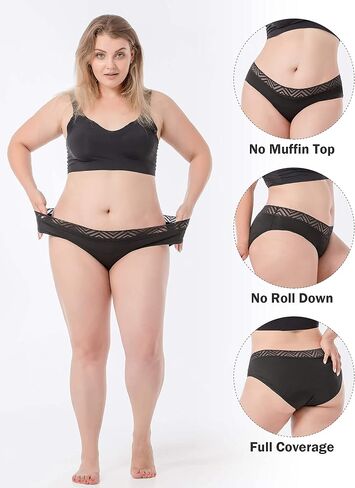 Womens Underwear Cotton Bikini Hipster Panties Lace Waist Rib Undies Soft Briefs 6 Pack in Saudi Arabia