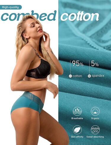 Womens Underwear Cotton Bikini Hipster Panties Lace Waist Rib Undies Soft Briefs 6 Pack in Saudi Arabia