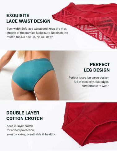 Womens Underwear Cotton Bikini Hipster Panties Lace Waist Rib Undies Soft Briefs 6 Pack in Saudi Arabia