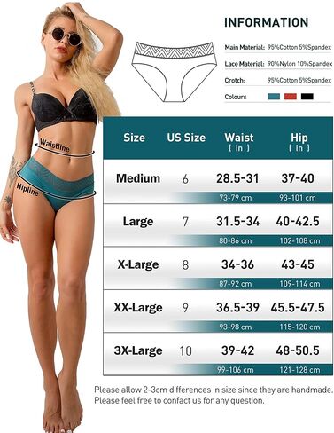 Womens Underwear Cotton Bikini Hipster Panties Lace Waist Rib Undies Soft Briefs 6 Pack in Saudi Arabia