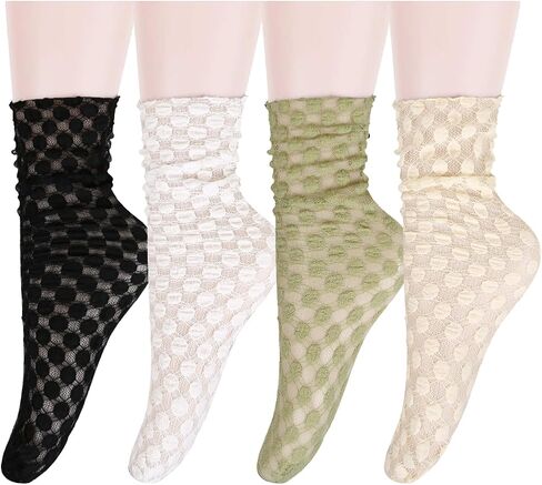 Benefeet Sox Womens Girls Lace Sheer Mesh Slouch Socks See Through Transparent Elegant Loose Socks Tulle Decorated Socks in Saudi Arabia