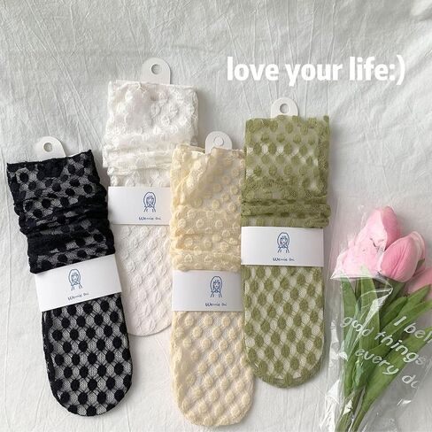 Benefeet Sox Womens Girls Lace Sheer Mesh Slouch Socks See Through Transparent Elegant Loose Socks Tulle Decorated Socks in Saudi Arabia