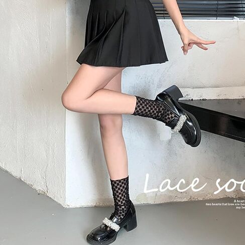 Benefeet Sox Womens Girls Lace Sheer Mesh Slouch Socks See Through Transparent Elegant Loose Socks Tulle Decorated Socks in Saudi Arabia