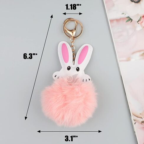 Cute Animal Pom Pom Keychain with Faux Fur Fluffy Balls Key Ring for Women Girls Bag Accessories in Kuwait