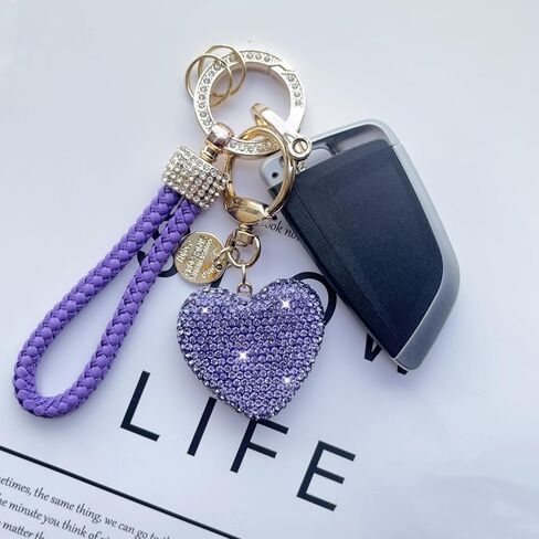 سلسلة مفاتيح سيارة كريستال من تكس-اينو اوتو مع حجر الراين اللامع على شكل قلب، اكسسوارات للنساء والفتيات in Kuwait