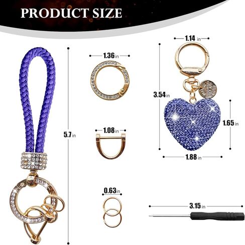 سلسلة مفاتيح سيارة كريستال من تكس-اينو اوتو مع حجر الراين اللامع على شكل قلب، اكسسوارات للنساء والفتيات in Kuwait