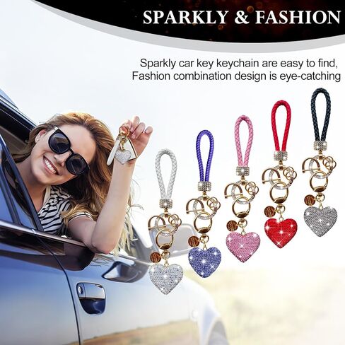 سلسلة مفاتيح سيارة كريستال من تكس-اينو اوتو مع حجر الراين اللامع على شكل قلب، اكسسوارات للنساء والفتيات in Kuwait