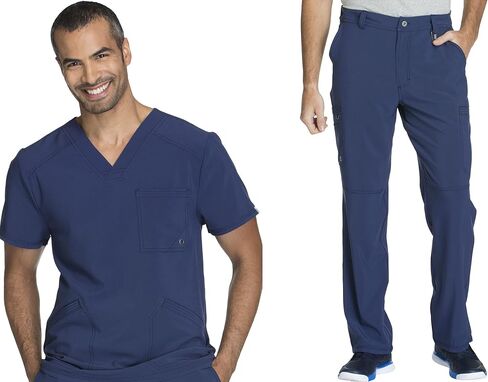 Cherokee Infinity Men Scrubs Set CK900A V-Neck Top & CK200A Fly Front Pant, Navy- L Top/L Pant in Saudi Arabia
