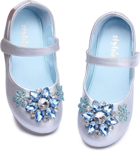 Stylein الفتيات طفل صغير/طفل كبير ماري جين راقصة الباليه أحذية مسطحة فستان أحذية فتاة باليه أحذية مسطحة حفلة مدرسة أحذية زفاف أزرق in Kuwait