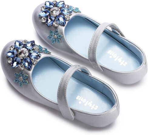 Stylein الفتيات طفل صغير/طفل كبير ماري جين راقصة الباليه أحذية مسطحة فستان أحذية فتاة باليه أحذية مسطحة حفلة مدرسة أحذية زفاف أزرق in Kuwait