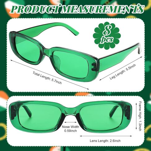8 Pairs St Patrick's Day Green Sunglasses Rectangle Sunglasses Irish Retro Sunglasses Vintage Square Sunglasses for Men Women St Patrick's Day Party Favor Gift Supplies in Saudi Arabia
