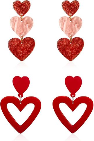 Vavhoo 2 أزواج الصيف الساخن الوردي الأحمر الحب القلب الأقراط للنساء الفتيات Y2K مزدوجة القلب تتدلى الأقراط خفيفة الوزن الاكريليك الأقراط مجوهرات هدايا لعيد الحب زوجة أمي صديقة لها مع صندوق in Kuwait