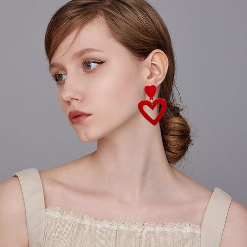 Vavhoo 2 أزواج الصيف الساخن الوردي الأحمر الحب القلب الأقراط للنساء الفتيات Y2K مزدوجة القلب تتدلى الأقراط خفيفة الوزن الاكريليك الأقراط مجوهرات هدايا لعيد الحب زوجة أمي صديقة لها مع صندوق in Kuwait