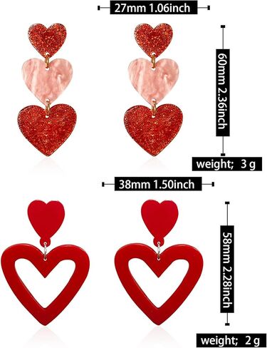 Vavhoo 2 أزواج الصيف الساخن الوردي الأحمر الحب القلب الأقراط للنساء الفتيات Y2K مزدوجة القلب تتدلى الأقراط خفيفة الوزن الاكريليك الأقراط مجوهرات هدايا لعيد الحب زوجة أمي صديقة لها مع صندوق in Kuwait