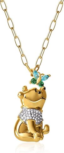 Disney Winnie the Pooh Pendant Necklace Paper Clip Chain 18-Inch - Flash Plated Necklace with Butterfly and Pooh Pendant - Winnie the Pooh Jewelry in Saudi Arabia