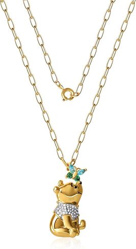 Disney Winnie the Pooh Pendant Necklace Paper Clip Chain 18-Inch - Flash Plated Necklace with Butterfly and Pooh Pendant - Winnie the Pooh Jewelry in Saudi Arabia