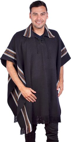 INTI ALPACA Collar Alpaca Poncho for Men - Genuine Alpaca Wool - Winter Cloak Cape - Western Serape in Saudi Arabia