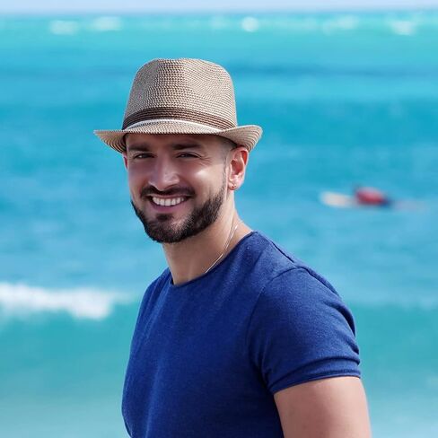 قبعة Lanzom للنساء والرجال قصيرة الحافة من القش قبعة بنما فيدورا قبعة صيفية للشاطئ والشمس تريلبي قبعة قابلة للطي in Kuwait