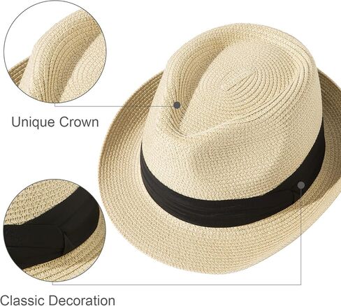 قبعة Lanzom للنساء والرجال قصيرة الحافة من القش قبعة بنما فيدورا قبعة صيفية للشاطئ والشمس تريلبي قبعة قابلة للطي in Kuwait