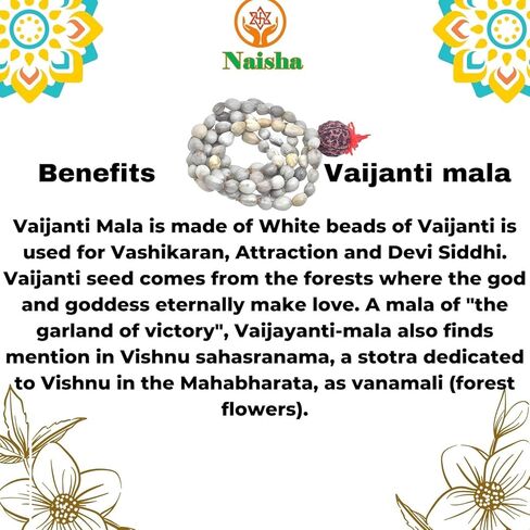 قلادة/قلادة مالا/خرزة بيضاء Vaijanti Mala الأصلية، مصنوعة يدويًا من Japa/Meditation Mala/Vashikaran جاذبية وDevi Siddhi 108 خرزة مع شرابة Rudraksha in Kuwait