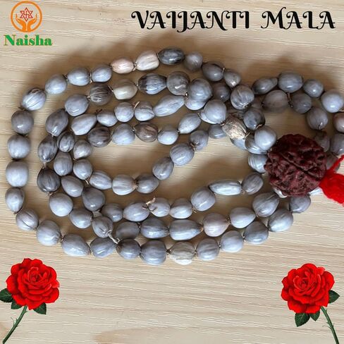 قلادة/قلادة مالا/خرزة بيضاء Vaijanti Mala الأصلية، مصنوعة يدويًا من Japa/Meditation Mala/Vashikaran جاذبية وDevi Siddhi 108 خرزة مع شرابة Rudraksha in Kuwait