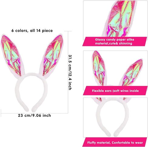 14 Pack Easter Bunny Ears Headband Plush Easter Rabbit Ears Cute Plush Rabbit Headband for Kids Girls Adults Bunny Cosplay Costume Accessories in Saudi Arabia