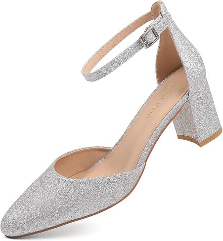 LUCCA VUDOR Women's Closed Toe Heels Pointed Low Heeled Chunky Shoes Nude Strap Dress Wedding High Heels in Saudi Arabia