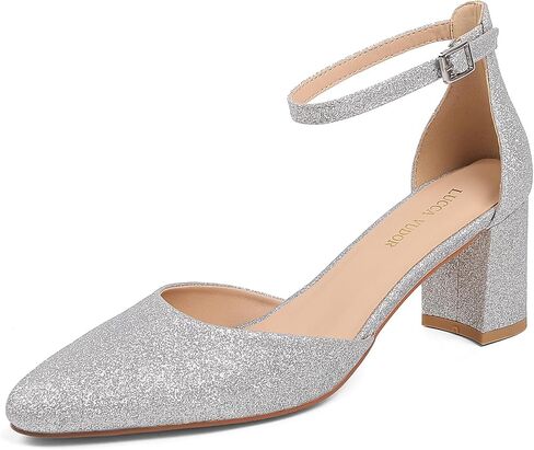LUCCA VUDOR Women's Closed Toe Heels Pointed Low Heeled Chunky Shoes Nude Strap Dress Wedding High Heels in Saudi Arabia