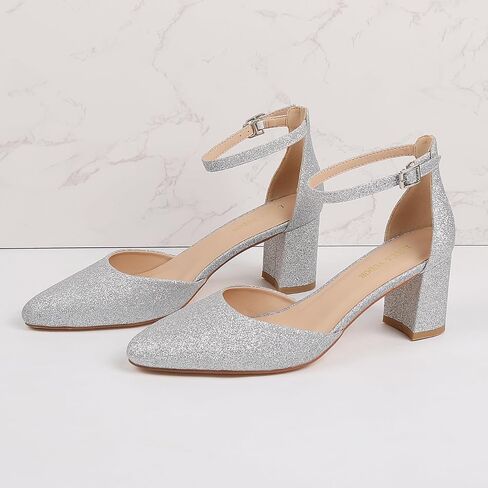 LUCCA VUDOR Women's Closed Toe Heels Pointed Low Heeled Chunky Shoes Nude Strap Dress Wedding High Heels in Saudi Arabia