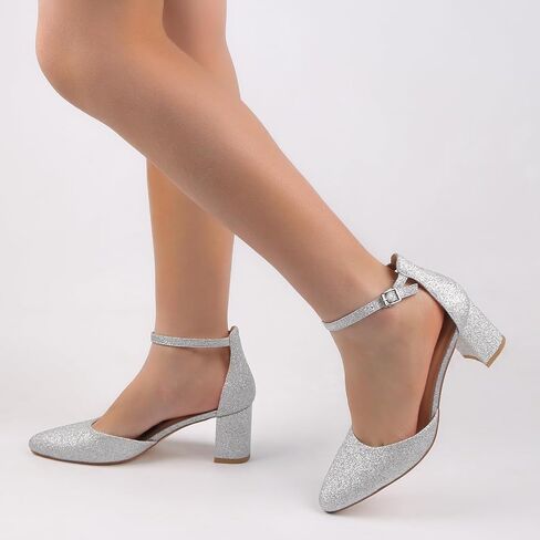 LUCCA VUDOR Women's Closed Toe Heels Pointed Low Heeled Chunky Shoes Nude Strap Dress Wedding High Heels in Saudi Arabia