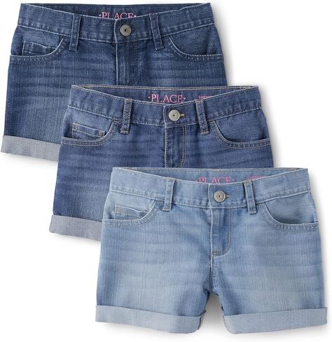 The Children's Place girls Roll Cuff Denim Shortie 3 Pack in Saudi Arabia