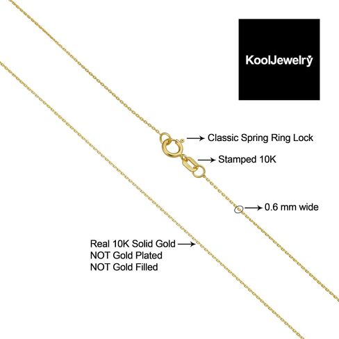 Kooljewelry 10k Yellow Gold 0.6 mm Diamond-cut Cable Chain Necklace (16, 18, 20 or 24 inch) in Saudi Arabia