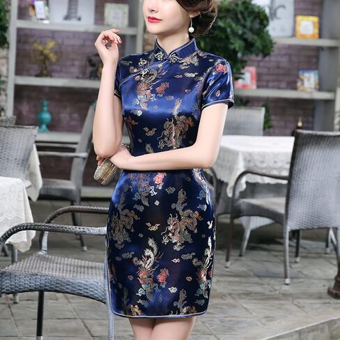 Traditional Cheongsam Costume Print High Slit Side Chinese New Year Party Cocktail Bodycon Short Dress in Saudi Arabia