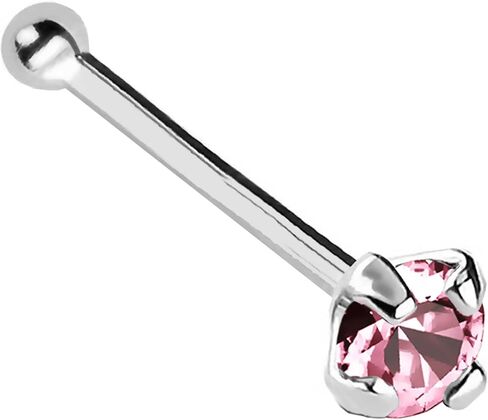 Jewelry Avalanche 22G Solid 14Kt Gold Nose Bone Stud with Prong Set real Pink Tourmaline Gemstone, 14kt Yellow Gold or 14kt White Gold - October Birthstone Nose Ring in Saudi Arabia