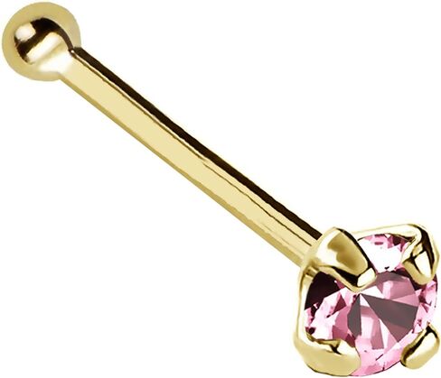 Jewelry Avalanche 22G Solid 14Kt Gold Nose Bone Stud with Prong Set real Pink Tourmaline Gemstone, 14kt Yellow Gold or 14kt White Gold - October Birthstone Nose Ring in Saudi Arabia