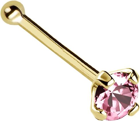 Jewelry Avalanche 22G Solid 14Kt Gold Nose Bone Stud with Prong Set real Pink Tourmaline Gemstone, 14kt Yellow Gold or 14kt White Gold - October Birthstone Nose Ring in Saudi Arabia