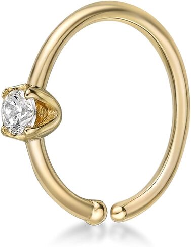 Lavari Jewelers 22 Gauge Cubic Zirconia Open Hoop Nose Ring for Women in 14k White or Yellow Gold 5/16 Inches 2 mm 22G in Saudi Arabia